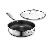 HexClad Casseruola ibrida antiaderente da 3 litri con coperchio in vetro temperato, manico per mantenere il freddo, lavabile in lavastoviglie, adatta al forno fino a 480 °C, adatta a induzione