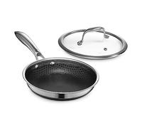 HexClad Padella ibrida antiaderente da 20 cm con coperchio in vetro temperato, manico che mantiene il freddo, lavabile in lavastoviglie e adatta al forno, adatta a induzione, compatibile con tutti i