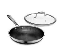 HexClad Padella Ibrida Antiaderente da 25 cm con Coperchio in Vetro Temperato, Manico che Rimane Freddo, Adatta per Lavastoviglie, Forno fino a 480°C e Induzione, Compatibile con Tutti i Piani di