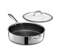HexClad Padella ibrida antiaderente profonda da 5,5 litri con coperchio in vetro temperato, manico che mantiene il freddo, lavabile in lavastoviglie, adatta al forno fino a 480 °C, adatta a induzione