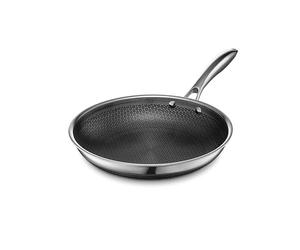 HexClad Padella in acciaio inox ibrido da 25 cm, manico freddo, padella, senza PFOA, bobine e resistente al forno, antiaderente