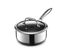 HexClad Pentola ibrida da 2 quarti in acciaio inox con coperchio in vetro, facile da pulire, lavabile in lavastoviglie e forno antiaderente, ideale per preparare salse, riscaldare zuppe