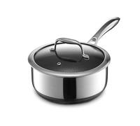 HexClad Pentola ibrida da 3 litri in acciaio inox con coperchio in vetro, facile da pulire, lavabile in lavastoviglie e adatta al forno, antiaderente, ideale per preparare salse, riscaldare zuppe