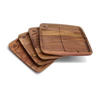 HexClad Set di 4 piatti da bistecca in legno Bistecca con canale per succhi per carni, design impilabile con bordi dritti e base completamente piatta, facile da pulire, leggero e resistente