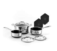HexClad Set di 6 pentole ibride antiaderenti con 2 sottopentola in silicone, pentole da 2, 3 e 8 litri con coperchi in vetro temperato, manici resistenti al freddo, lavabili in lavastoviglie, adatte a