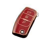 HEXEH Cover Guscio Chiave Custodia Protettiva Pieghevole in TPU per Auto per Ford per Focus 2 MK2 per Fiesta per Mondeo per Galaxy per Falcon per Territory Shell FOB Case Cover Chiave Auto(Red)
