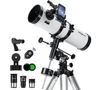 HEXEUM Telescope 130EQ Astronomical Reflector - Manual Equatorial for Adults Astronomy. Comes with 2X Barlow Lens Phone Adapter and Moon Filter & Sun Fliter, Wireless Control, White
