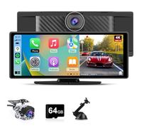 Hexinex CarPlay Schermo con Auto, 10.26 Pollici Wireless CarPlay Android Auto con Dash Cam 4K e Telecamera per la retromarcia 1080P e Scheda Micro SD da 64 GB
