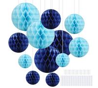 Hexizexi 12 Pezzi Sfera Di Carta A Nido D'Ape In Blu Scuro E Azzurro, 15 Cm, 20 Cm, 25 Cm Per Compleanno, Matrimonio, Laurea, Festa