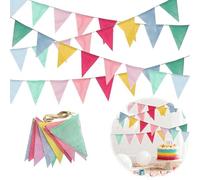 Hexizexi 48 bandierine colorate per esterni, set da 4 ghirlande da 16 m, resistenti alle intemperie, per compleanni, matrimoni, feste, giardino, decorazione (azzurro, giallo, rosso, rosa, viola chiaro