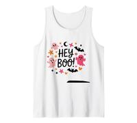 Hey Boo - Camicia con Fantasma, Stelle, Teschi, Pipistrelli, Rosa e Arancione Canotta