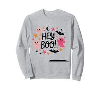 Hey Boo - Camicia con Fantasma, Stelle, Teschi, Pipistrelli, Rosa e Arancione Felpa