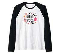 Hey Boo Halloween Fantasmi Stelle Divertimento Maglia con Maniche Raglan