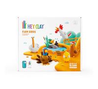 Hey Clay Farm Birds, Pasta modellabile Set di Base Uccelli Fattoria. Argilla da Modellare per Bambini in Confezione 6 soggetti e 15 Colori. Big Set 6 Animali 2 Utensili. con App interattiva. Atossica