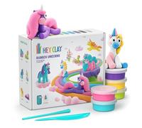 Hey Clay Rainbow Unicorns - Set di 15 lattine di argilla colorata per bambini, asciugatura all'aria, con strumenti per scolpire e divertenti istruzioni interattive, regalo per bambini dai 3 anni in su