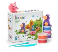 HEY CLAY Set 15 barattoli di pasta modellabile che asciuga all'aria per bambini dai 3 anni in su - Kit сreativo per attività artistiche e manuali (Animali)