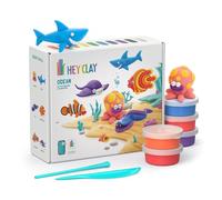 HEY CLAY Set 15 barattoli di pasta modellabile che asciuga all'aria per bambini dai 3 anni in su - Kit сreativo per attività artistiche e manuali (Oceano)