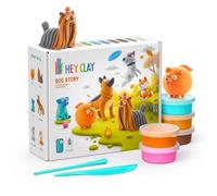 HEY CLAY Set 15 barattoli di pasta modellabile che asciuga all'aria per bambini dai 3 anni in su - Kit сreativo per attività artistiche e manuali (Storia dei Cani)