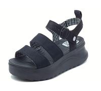 Hey Dude 43198 Delray Buckle Classic Black Sandali per Donna in Tessuto Nero Zeppa Alta (Taglia 39)