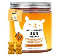Hey Sunshine Sun - Vitamina D3 K2 - Caramelle gommose con Vitamina D3 25 µg (1000 UI) e K2 - Funzione normale del sistema immunitario - 90 pezzi (3 mesi) - Senza zucchero, Vegane - Bears with Benefits