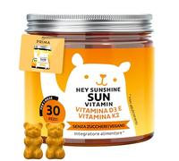 Hey Sunshine Sun - Vitamina D3 K2 - Caramelle gommose con Vitamina D3 25 µg (1000 UI) e K2 - Funzione normale del sistema immunitario - 30 pezzi (1 mese) - Senza zucchero, Vegane - Bears with Benefits