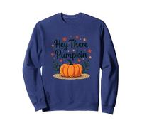 Hey There Zucca Autunno Foglie Carino Saluto Felpa, Unisex per Adulti, Navy, M