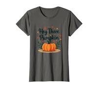 Hey There Zucca Autunno Foglie Carino Saluto Maglietta, Donna, Asfalto, XS