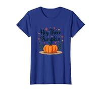 Hey There Zucca Autunno Foglie Carino Saluto Maglietta, Donna, Blu Reale, L