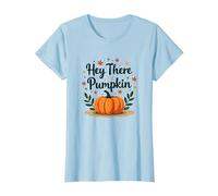 Hey There Zucca Autunno Foglie Carino Saluto Maglietta, Donna, Celeste, S