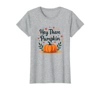 Hey There Zucca Autunno Foglie Carino Saluto Maglietta, Donna, Grigio Melange, S