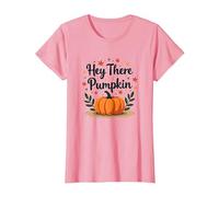 Hey There Zucca Autunno Foglie Carino Saluto Maglietta, Donna, Rosa, XS