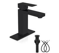 Heyalan Rubinetto da bagno a 1 foro, maniglia singola per lavabo da bagno, moderno in acciaio inox, con tappo di scarico pop-up e tubi di alimentazione dell'acqua, nero opaco