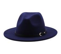 HEYANN Cappello classico Fedora a tesa larga con fibbia per cintura in feltro unisex cappello da trilby da uomo panama cappello jazz cappello per donna uomo, Blu mare, L