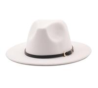 HEYANN Cappello classico Fedora a tesa larga con fibbia per cintura in feltro unisex cappello da trilby da uomo panama cappello jazz cappello per donna uomo, bianco, L