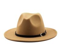 HEYANN Cappello classico Fedora a tesa larga con fibbia per cintura in feltro unisex cappello da trilby da uomo panama cappello jazz cappello per donna uomo, Cammello, L