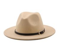 HEYANN Cappello classico Fedora a tesa larga con fibbia per cintura in feltro unisex cappello da trilby da uomo panama cappello jazz cappello per donna uomo, beige., L