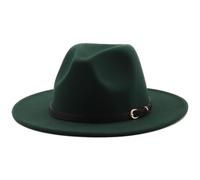 HEYANN Cappello classico Fedora a tesa larga con fibbia per cintura in feltro unisex cappello da trilby da uomo panama cappello jazz cappello per donna uomo, verde militare, L