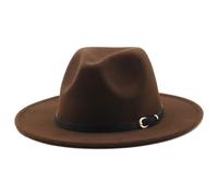 HEYANN Cappello classico Fedora a tesa larga con fibbia per cintura in feltro unisex cappello da trilby da uomo panama cappello jazz cappello per donna uomo, caffè, M
