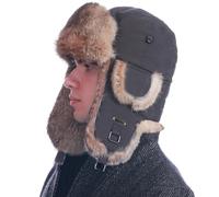 HEYANN Cappello da cacciatore, Ushanka russo, cappelli invernali per uomo e donna, vera pelliccia di coniglio pelosa da caccia con paraorecchie, Marrone, XXL/3XL
