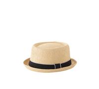 HEYANN Pork Pie, cappello di paglia da uomo Pork Pie Fedora, 58 cm, cappello estivo per uomini e donne, Bowler Flat Top parasole classico, Beige-02, Taglia unica