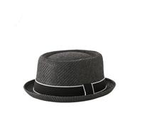 HEYANN Pork Pie, cappello di paglia da uomo Pork Pie Fedora, 58 cm, cappello estivo per uomini e donne, Bowler Flat Top parasole classico, Nero-02, Taglia unica