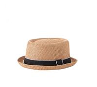 HEYANN Pork Pie, cappello di paglia da uomo Pork Pie Fedora, 58 cm, cappello estivo per uomini e donne, Bowler Flat Top parasole classico, Khaki-02, Taglia unica
