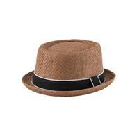 HEYANN Pork Pie, cappello di paglia da uomo Pork Pie Fedora, 58 cm, cappello estivo per uomini e donne, Bowler Flat Top parasole classico, Caffè-02, Taglia unica