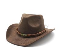 HEYANN Western Cowboy Cappelli per uomo e donna, tesa larga 8 cm, cappello in feltro, cappello da cowboy da donna Fedora Panama, M 56-59 cm, Marrone-A., Taglia unica