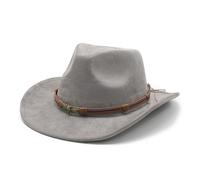 HEYANN Western Cowboy Cappelli per uomo e donna, tesa larga 8 cm, cappello in feltro, cappello da cowboy da donna Fedora Panama, M 56-59 cm, Grigio A, Taglia unica