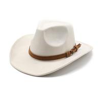 HEYANN Western Cowboy Cappelli per uomo e donna, tesa larga 8 cm, cappello in feltro, cappello da cowboy da donna Fedora Panama, M 56-59 cm, beige bianco, Taglia unica