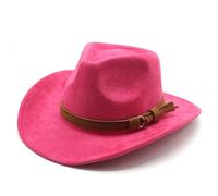 HEYANN Western Cowboy Cappelli per uomo e donna, tesa larga 8 cm, cappello in feltro, cappello da cowboy da donna Fedora Panama, M 56-59 cm, rosa rossa, Taglia unica