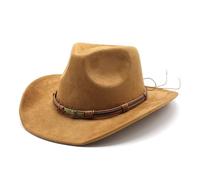 HEYANN Western Cowboy Cappelli per uomo e donna, tesa larga 8 cm, cappello in feltro, cappello da cowboy da donna Fedora Panama, M 56-59 cm, Cachi-a, Taglia unica