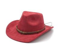 HEYANN Western Cowboy Cappelli per uomo e donna, tesa larga 8 cm, cappello in feltro, cappello da cowboy da donna Fedora Panama, M 56-59 cm, Vino rosso-A, Taglia unica