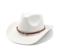 HEYANN Western Cowboy Cappelli per uomo e donna, tesa larga 8 cm, cappello in feltro, cappello da cowboy da donna Fedora Panama, M 56-59 cm, bianco-A, Taglia unica